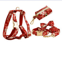 HKM-177683 Floral Design Dog Collar with Alloy Buckle and Leash Set, Includes Bow and Poop Bag