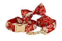 HKM-177683 Floral Design Dog Collar with Alloy Buckle and Leash Set, Includes Bow and Poop Bag