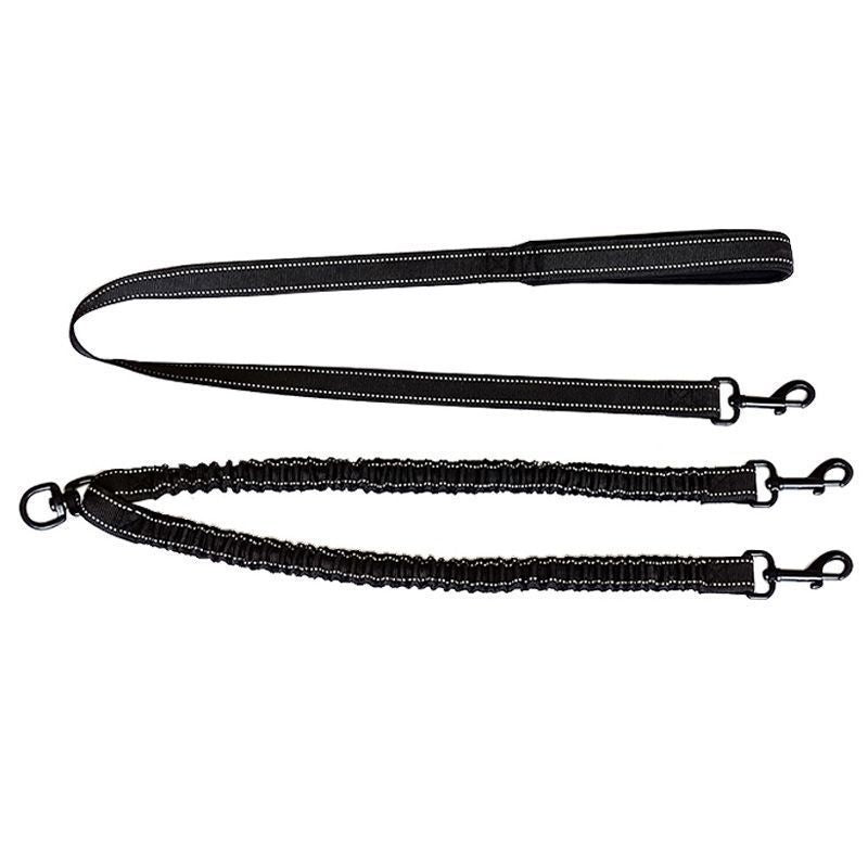 HKM-041939 Adjustable Double-Ended Traction Rope for Pet Walking - Black Nylon