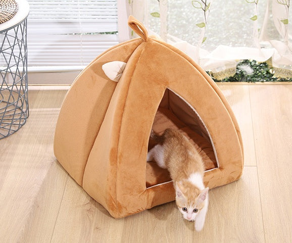HKM-331923 Cartoon Triangle Shaped Pet Nest for Dogs and Cats - Soft Plush with High Elastic Cotton Filling, 45cm