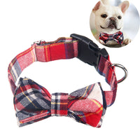 HKM-011539 Pet Bow Collar - Grid Pattern Cloth Accessory for Small to Large Dogs, Size S/M Options Available