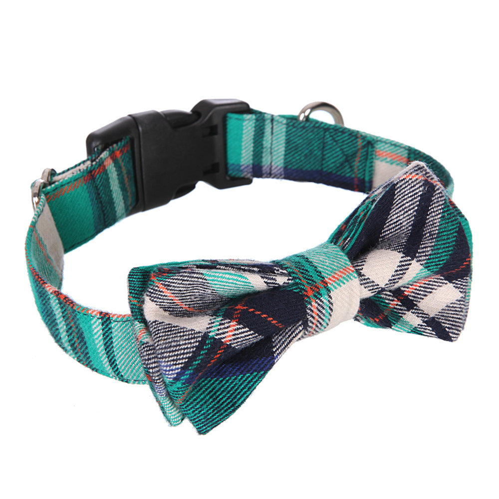 HKM-011539 Pet Bow Collar - Grid Pattern Cloth Accessory for Small to Large Dogs, Size S/M Options Available