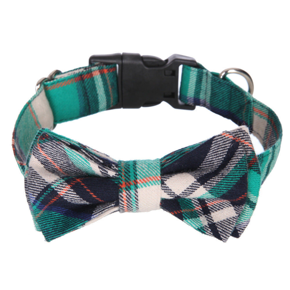HKM-011539 Pet Bow Collar - Grid Pattern Cloth Accessory for Small to Large Dogs, Size S/M Options Available