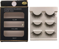 HKM-861203 3 Pairs Natural 3D Mink False Eyelashes - Long and Dramatic Lash Extensions for Eye Enhancement