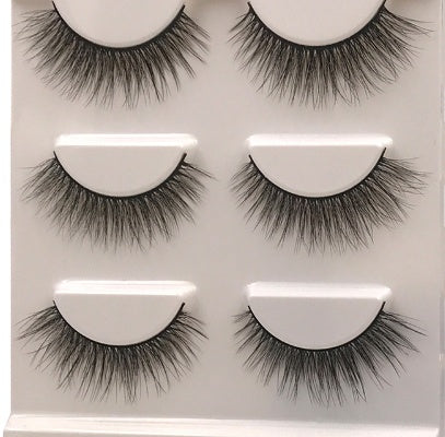 HKM-861203 3 Pairs Natural 3D Mink False Eyelashes - Long and Dramatic Lash Extensions for Eye Enhancement