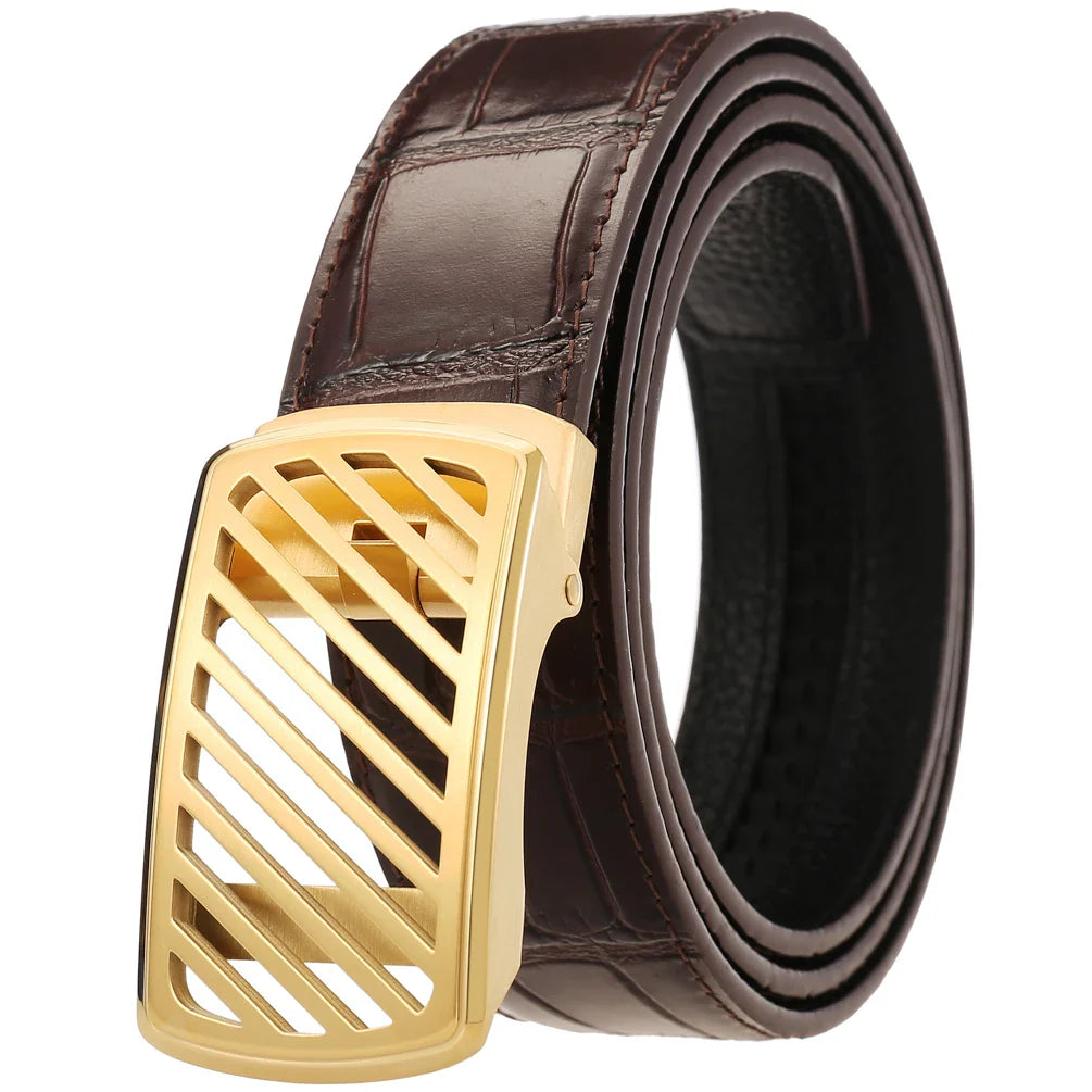 HKM-555411 Luxury Men's Business Belt with Steel Buckle, Model LY36-61462-8