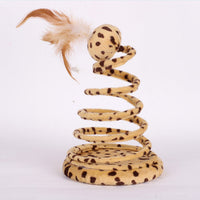 HKM-435347 Plush Spring Snake Cat Toy with Feather and Ball - Leopard Green, 25cm