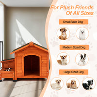 HKM-972947 Spacious Eco-Friendly Fir Wood Cat and Dog House with Food Bowl and Storage Bucket - 88x106x77cm