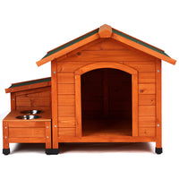 HKM-972947 Spacious Eco-Friendly Fir Wood Cat and Dog House with Food Bowl and Storage Bucket - 88x106x77cm