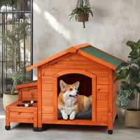 HKM-972947 Spacious Eco-Friendly Fir Wood Cat and Dog House with Food Bowl and Storage Bucket - 88x106x77cm