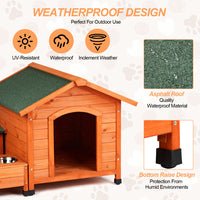 HKM-972947 Spacious Eco-Friendly Fir Wood Cat and Dog House with Food Bowl and Storage Bucket - 88x106x77cm