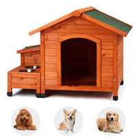 HKM-972947 Spacious Eco-Friendly Fir Wood Cat and Dog House with Food Bowl and Storage Bucket - 88x106x77cm