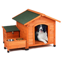 HKM-972947 Spacious Eco-Friendly Fir Wood Cat and Dog House with Food Bowl and Storage Bucket - 88x106x77cm