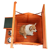HKM-972947 Spacious Eco-Friendly Fir Wood Cat and Dog House with Food Bowl and Storage Bucket - 88x106x77cm