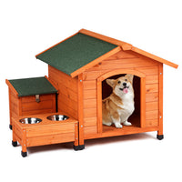 HKM-972947 Spacious Eco-Friendly Fir Wood Cat and Dog House with Food Bowl and Storage Bucket - 88x106x77cm