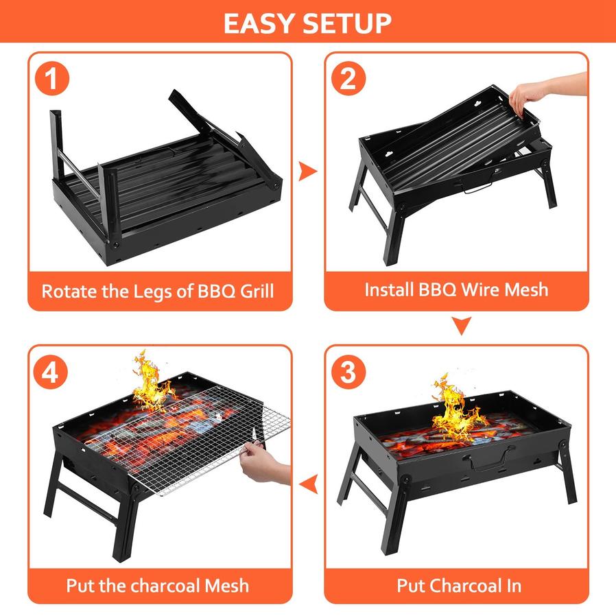 HKM-862163 Portable Foldable Charcoal BBQ Grill for Camping, Picnics, and Garden Use