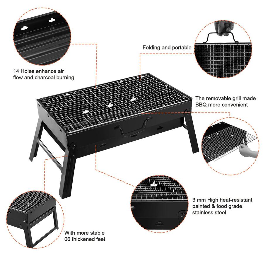 HKM-862163 Portable Foldable Charcoal BBQ Grill for Camping, Picnics, and Garden Use
