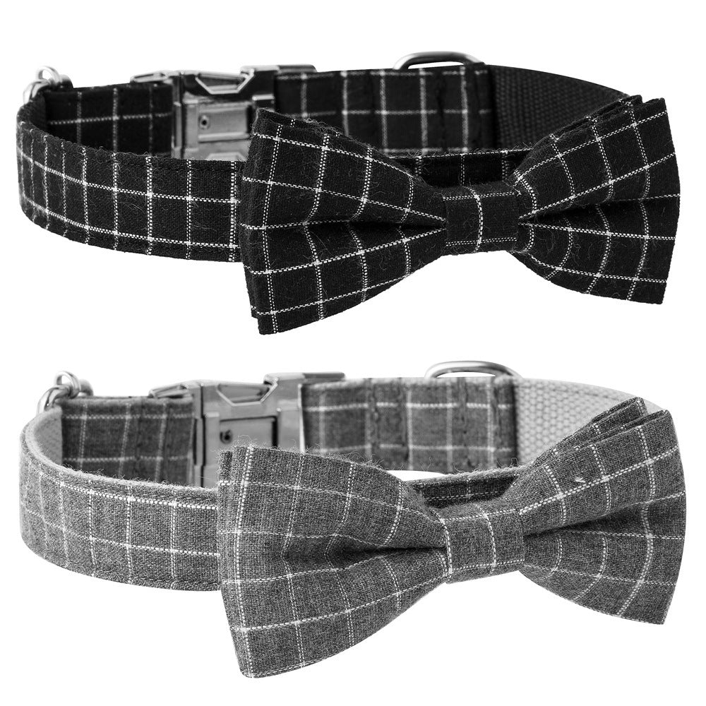 HKM-125971 British Style Plaid Dog Collar with Adjustable Alloy Socket ¨C Available in Black and Gray, Sizes S, M, L