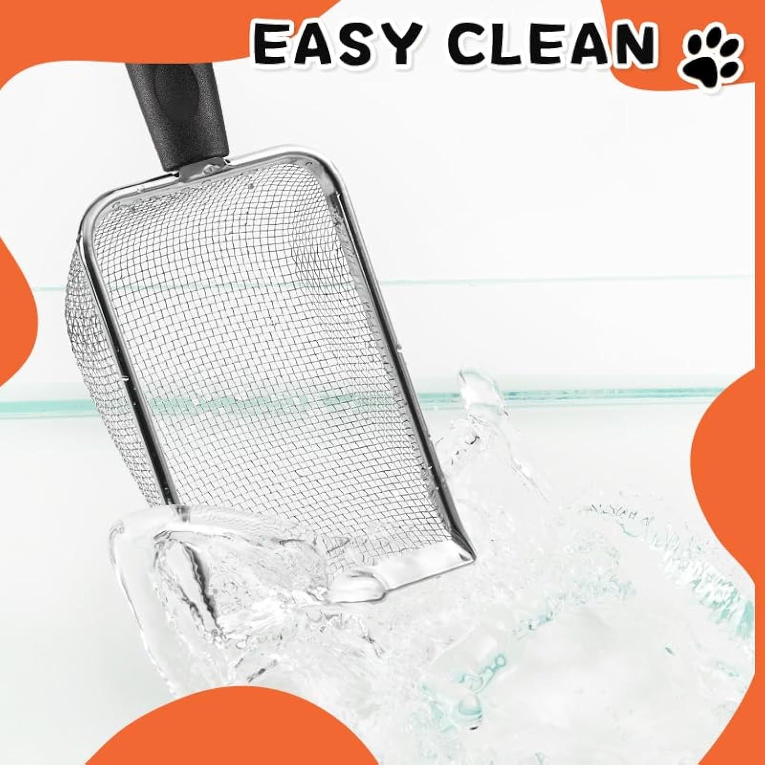 HKM-760723 Stainless Steel Cat Litter Scoop with Small Mesh Design for Easy Cleaning and Ergonomic Handle