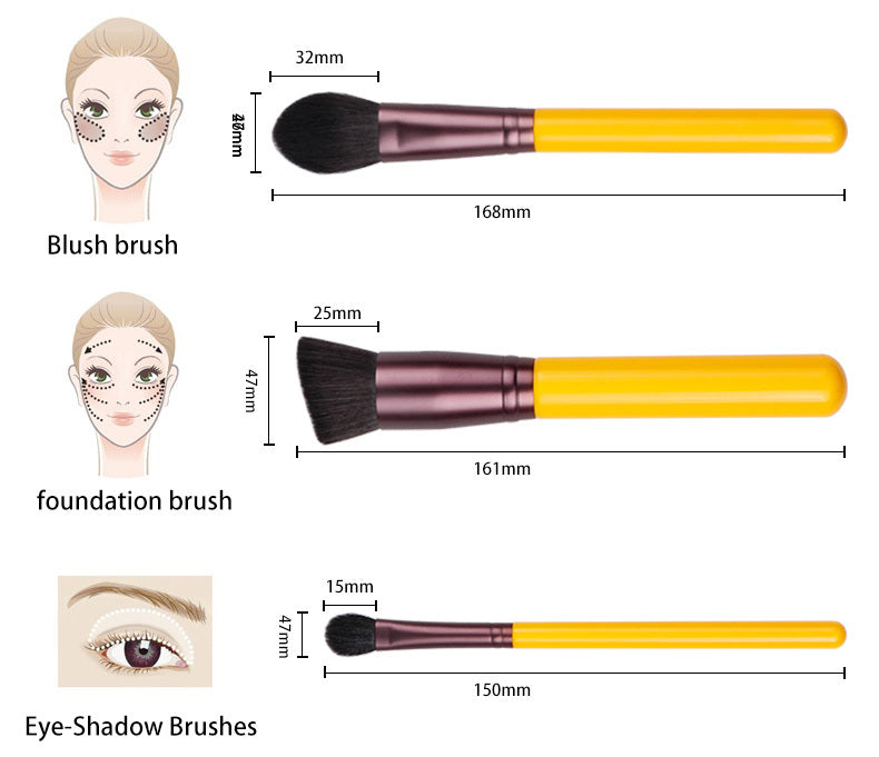 HKM-692755 11-Piece Yellow Duck Makeup Brush Set with Wooden Handles and Soft Bristles