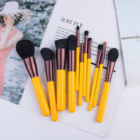 HKM-692755 11-Piece Yellow Duck Makeup Brush Set with Wooden Handles and Soft Bristles