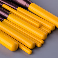 HKM-692755 11-Piece Yellow Duck Makeup Brush Set with Wooden Handles and Soft Bristles