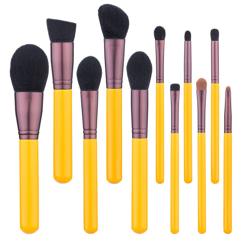 HKM-692755 11-Piece Yellow Duck Makeup Brush Set with Wooden Handles and Soft Bristles