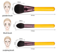 HKM-692755 11-Piece Yellow Duck Makeup Brush Set with Wooden Handles and Soft Bristles