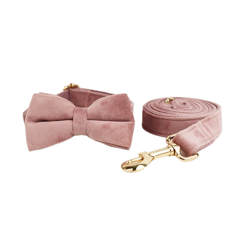 HKM-534163 Velvet Pet Collar with Adjustable Traction Rope and Bow Tie, Available in Multiple Sizes