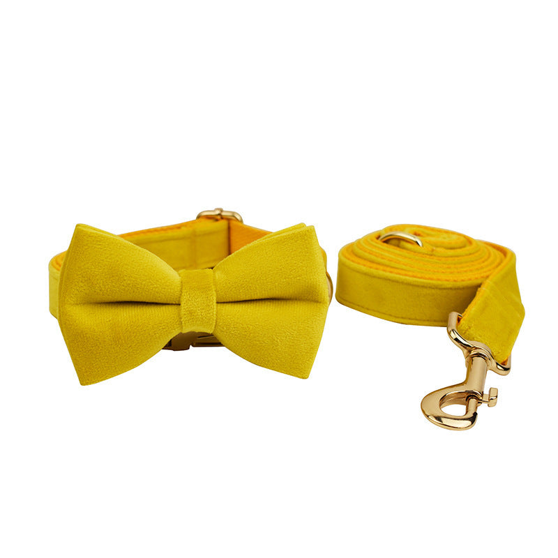 HKM-534163 Velvet Pet Collar with Adjustable Traction Rope and Bow Tie, Available in Multiple Sizes