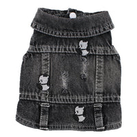 HKM-426515 Black Ripped Denim Vest for Dogs - XS to XXL, Stylish Pet Clothing