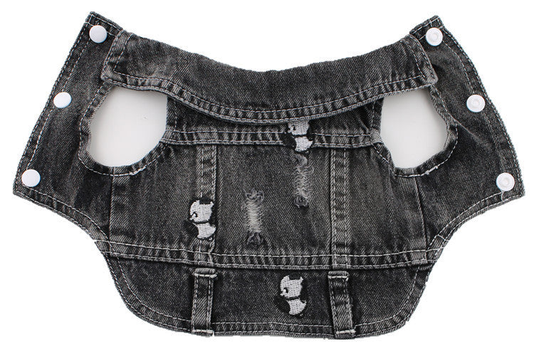 HKM-426515 Black Ripped Denim Vest for Dogs - XS to XXL, Stylish Pet Clothing
