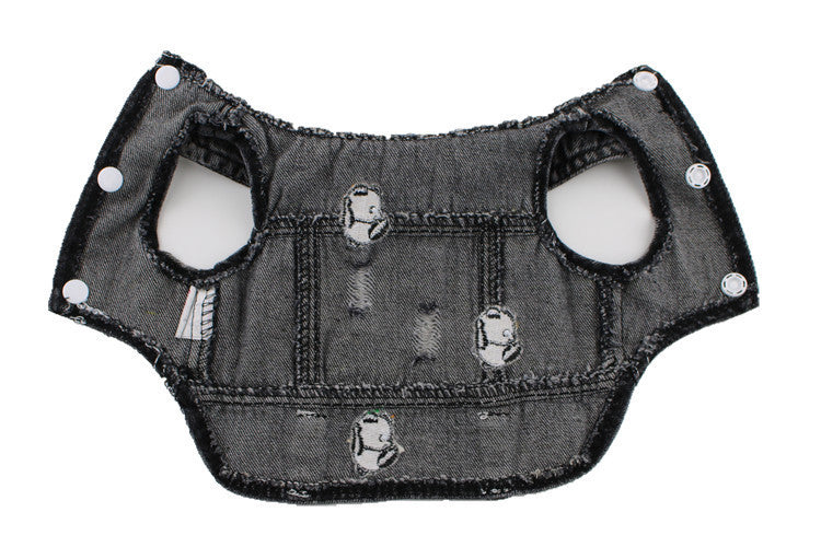 HKM-426515 Black Ripped Denim Vest for Dogs - XS to XXL, Stylish Pet Clothing