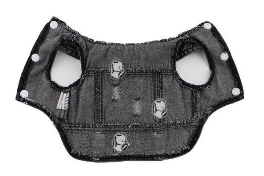 HKM-426515 Black Ripped Denim Vest for Dogs - XS to XXL, Stylish Pet Clothing