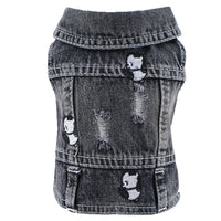HKM-426515 Black Ripped Denim Vest for Dogs - XS to XXL, Stylish Pet Clothing