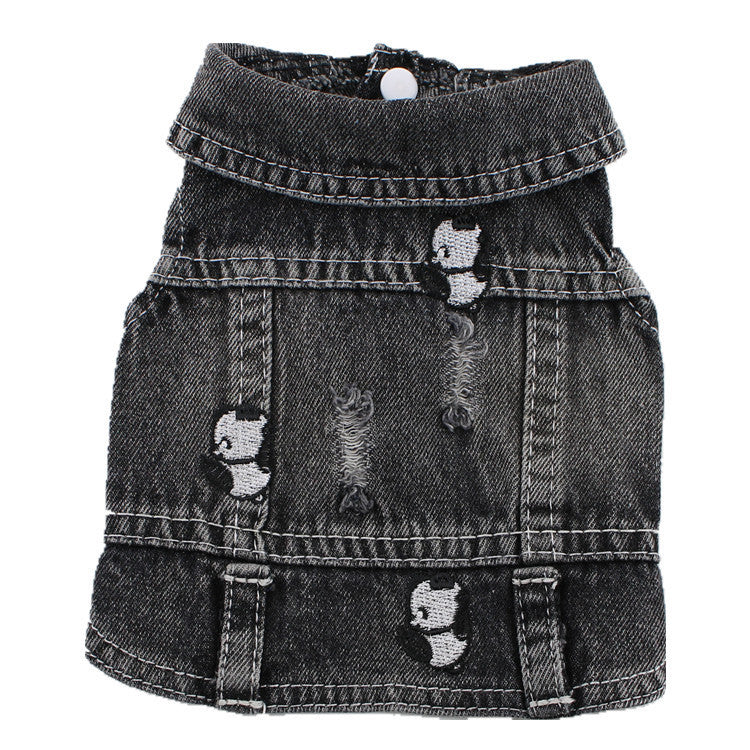 HKM-426515 Black Ripped Denim Vest for Dogs - XS to XXL, Stylish Pet Clothing