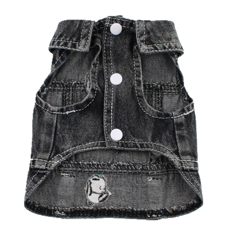 HKM-426515 Black Ripped Denim Vest for Dogs - XS to XXL, Stylish Pet Clothing