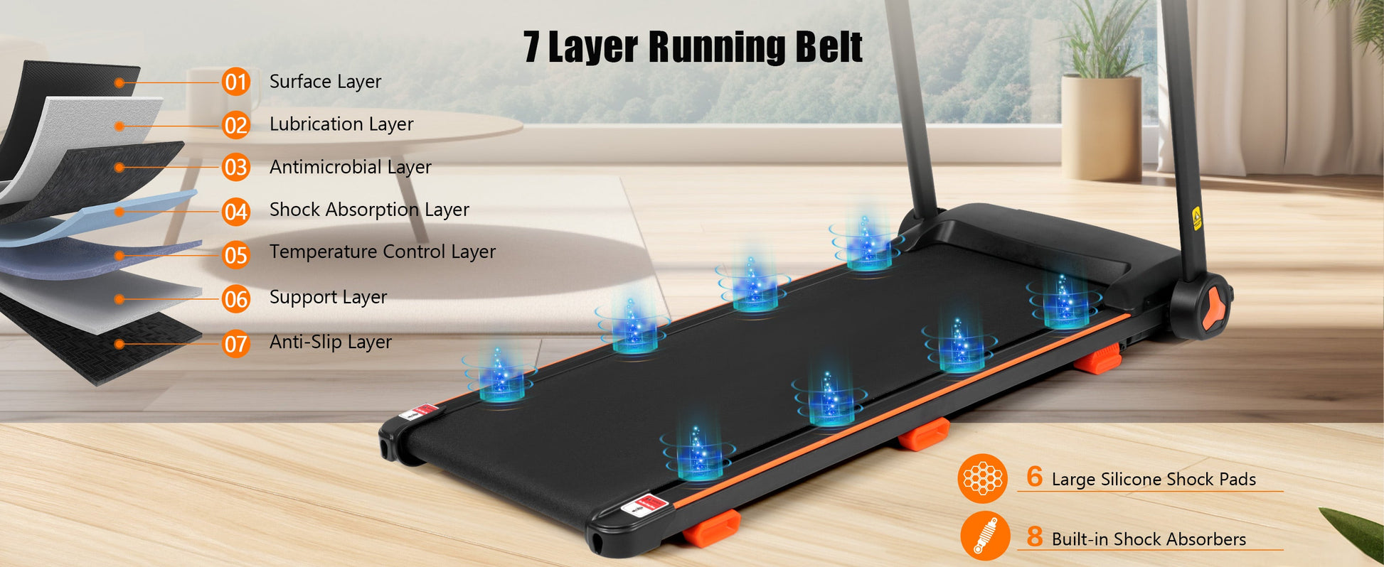 HKM-916179 Folding Treadmill with Heart Rate Sensor, 2.5HP Motor, Supports Up to 300 lbs