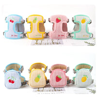 HKM-795155 Plaid Cotton Small Dog Harness for Pet Comfort - Blue, Yellow, Pink, Green Options Available