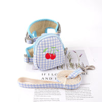 HKM-795155 Plaid Cotton Small Dog Harness for Pet Comfort - Blue, Yellow, Pink, Green Options Available