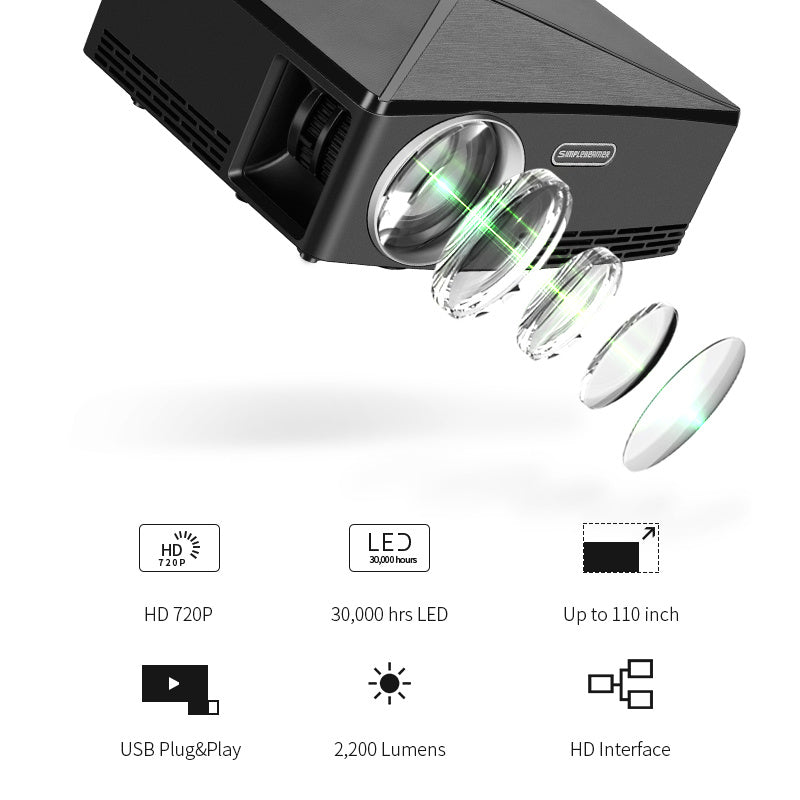 KTX-555539 720p Home Desktop Projector with 2000 Lumens Brightness, Glass Lens and Dual Version Options