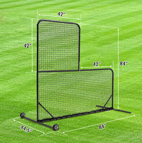 HKM-538771 L-Shaped Baseball Net for Batting Cages with Carry Bag and Wheels, 84’’H x 84’’W with 42’’ x 42’’ Cutouts
