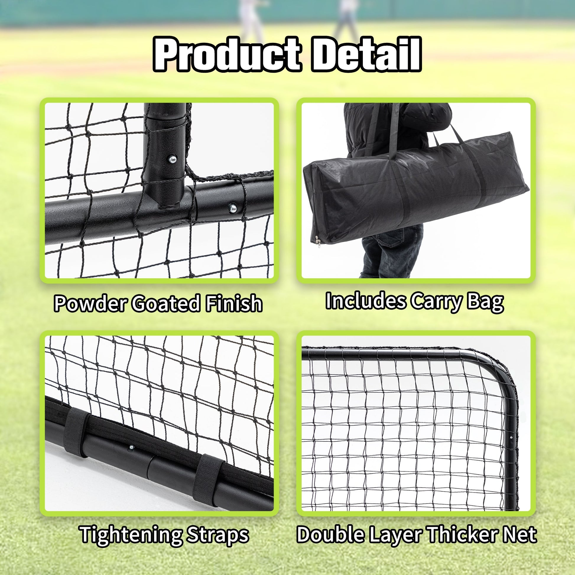 HKM-538771 L-Shaped Baseball Net for Batting Cages with Carry Bag and Wheels, 84’’H x 84’’W with 42’’ x 42’’ Cutouts