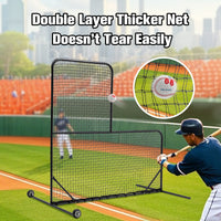 HKM-538771 L-Shaped Baseball Net for Batting Cages with Carry Bag and Wheels, 84’’H x 84’’W with 42’’ x 42’’ Cutouts