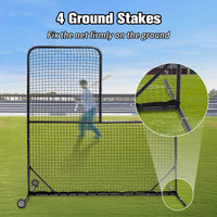 HKM-538771 L-Shaped Baseball Net for Batting Cages with Carry Bag and Wheels, 84’’H x 84’’W with 42’’ x 42’’ Cutouts