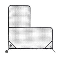 HKM-538771 L-Shaped Baseball Net for Batting Cages with Carry Bag and Wheels, 84’’H x 84’’W with 42’’ x 42’’ Cutouts