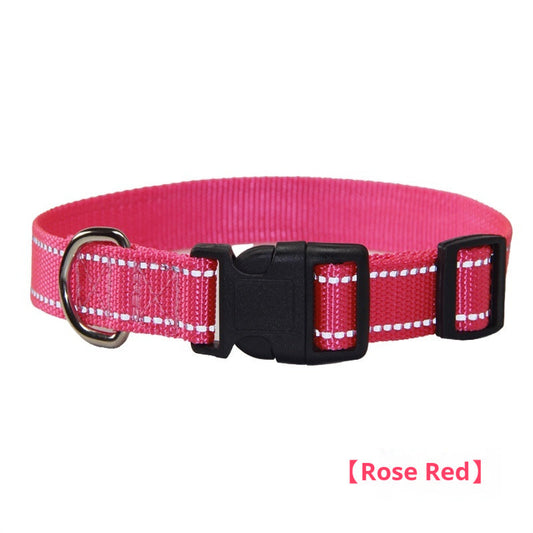 HKM-054995 Reflective Striped Dog Collar with 1.5m Towing Rope in Multiple Colors and Sizes