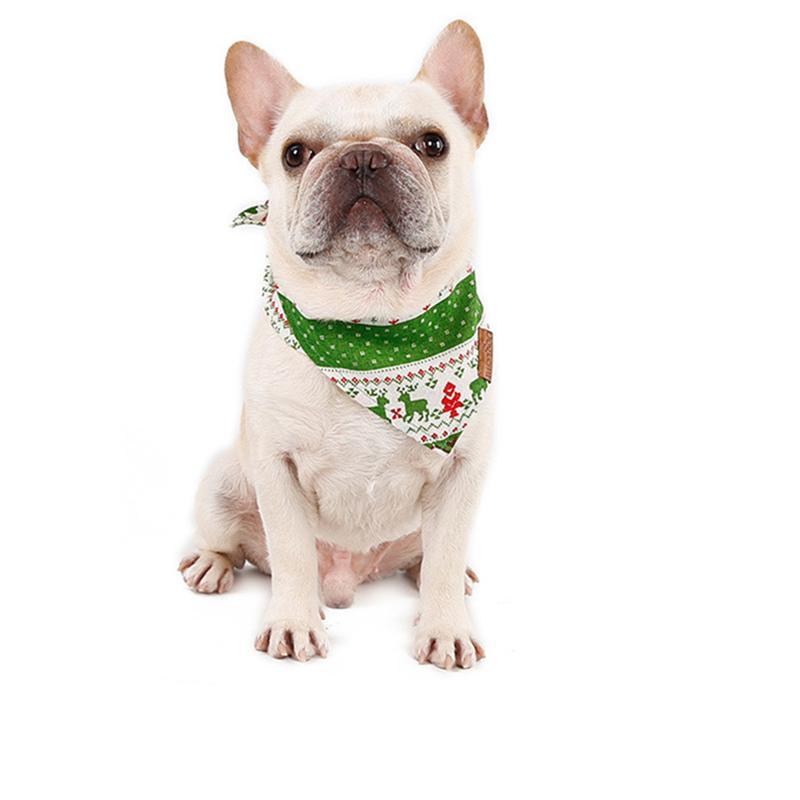 HKM-225619 Stylish Cotton/Polyester Bib for Cats and Dogs in Red and Green Deer Patterns