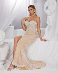 HKM-466003 Elegant Women's Evening Dress in Nude Tone - Model EZ25131