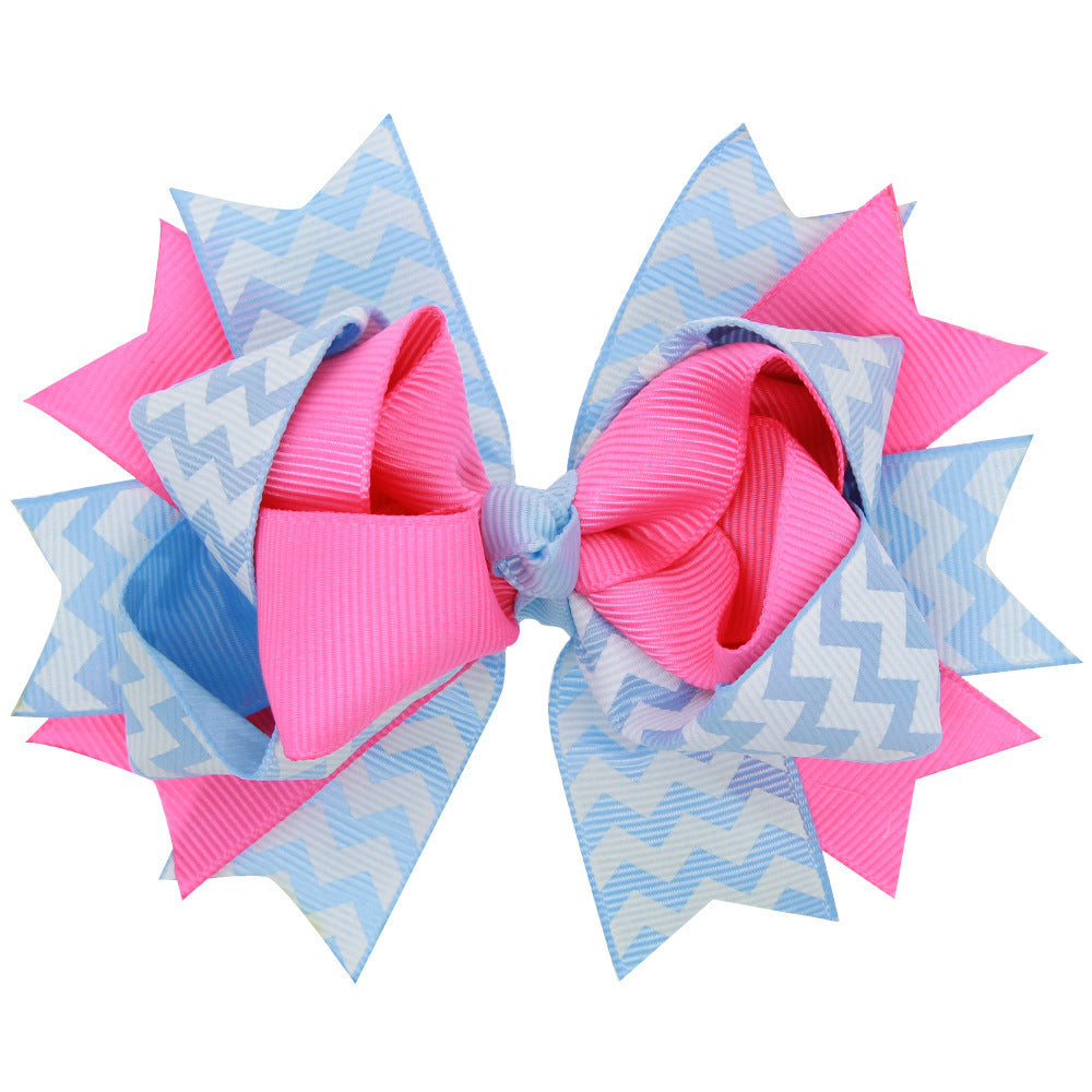 HKM-179027 Children's Wavy Bow Hairpin - Color Matching in Red, Green, Blue, White, Sapphire Blue, Rose Red, 12x9cm